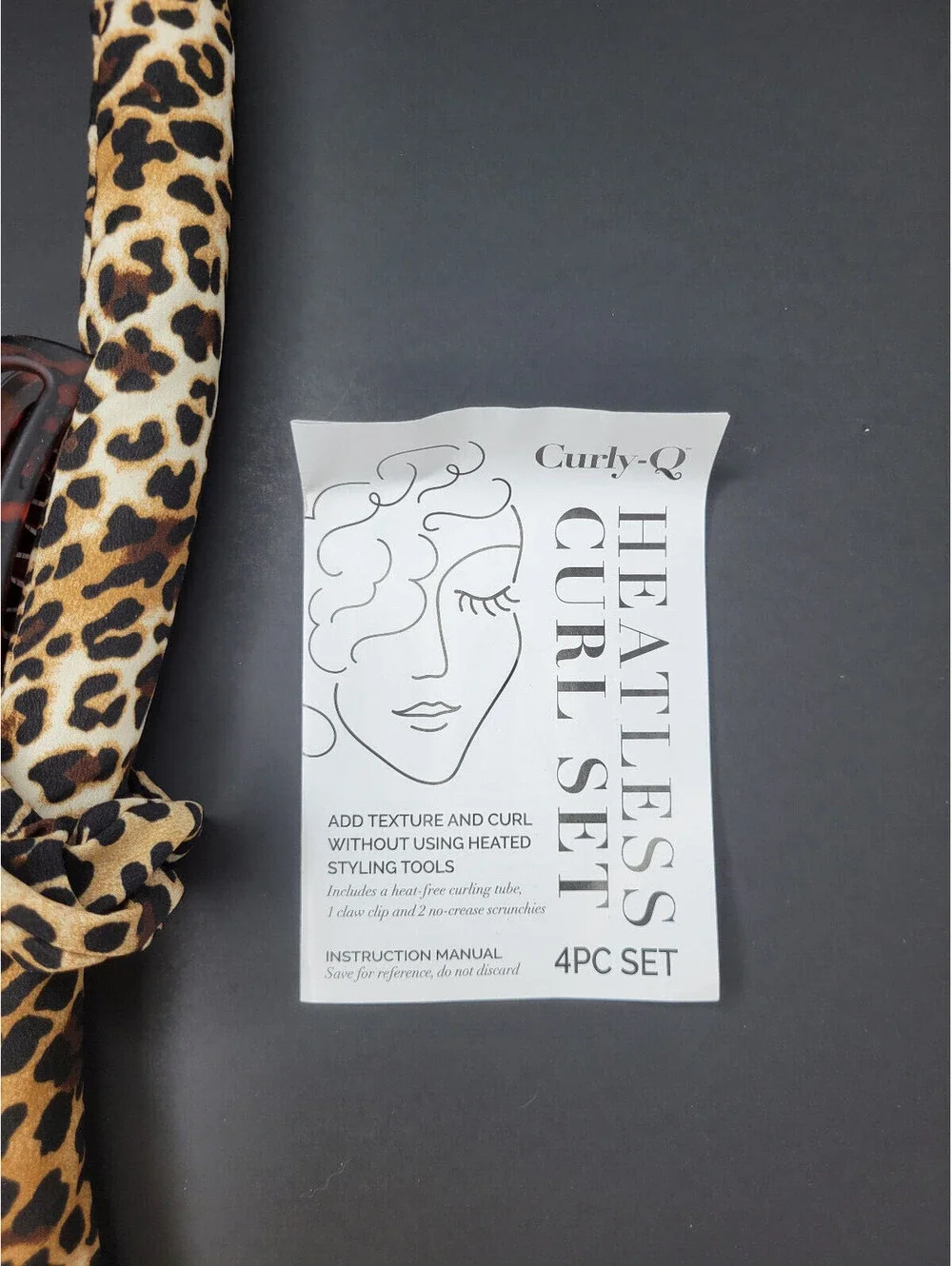 Curly-Q 3 Pc Set No Heat Curling iron Rod Headband Heatless Curls Animal Leopard